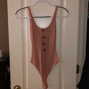 Pretty Little Thing Peach Rib Thong Bodysuit